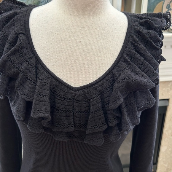 Ralph Lauren Black Ruffled Ribbed Knit Top - Picture 2 of 8